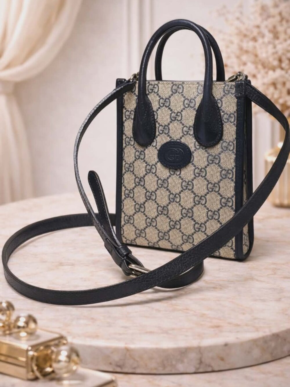 Authentic Gucci GG Supreme Mini Tote Bag Monogram Crossbody